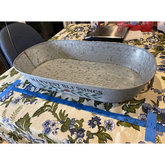 Vintage Harvest Blessings Metal Tin Oval Troth Fall Autumn Thanksgiving Country - Picture 6 of 7